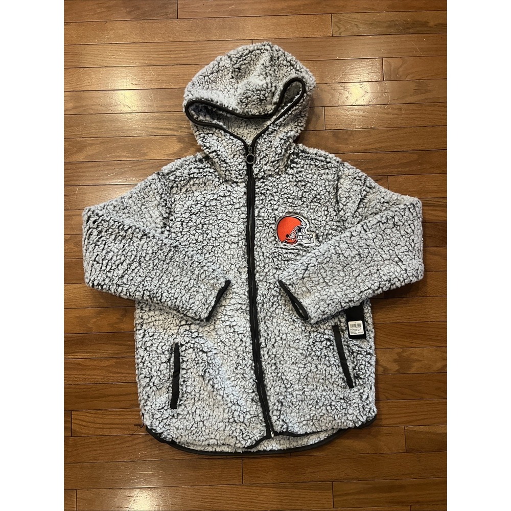 Cleveland Browns Women's Sherpa Full-Zip Jacket Fleece Hooded Coat Size M NWT
